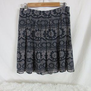 Gap Skirt Chiffon Knee Length Skirt Navy Blue Graphic Print Size 2